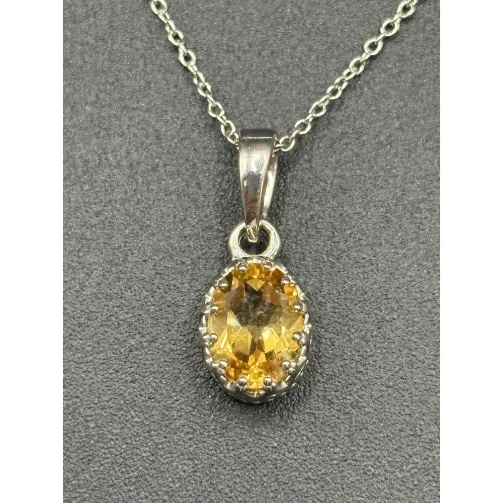 New Condition Sterling Silver Genuine Citrine 8x6MM Pendant Necklace J28